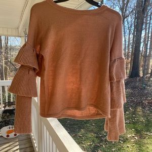 Ruffled sleeve light sweater